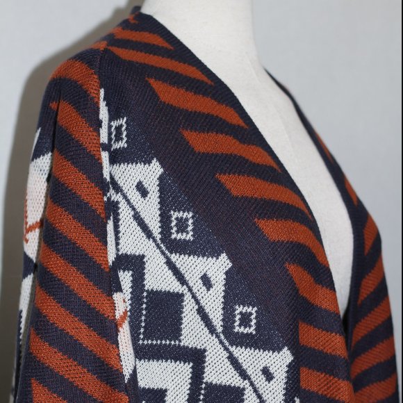 Blue & Orange Wool Tribal Fringe Shawl - Picture 4 of 15